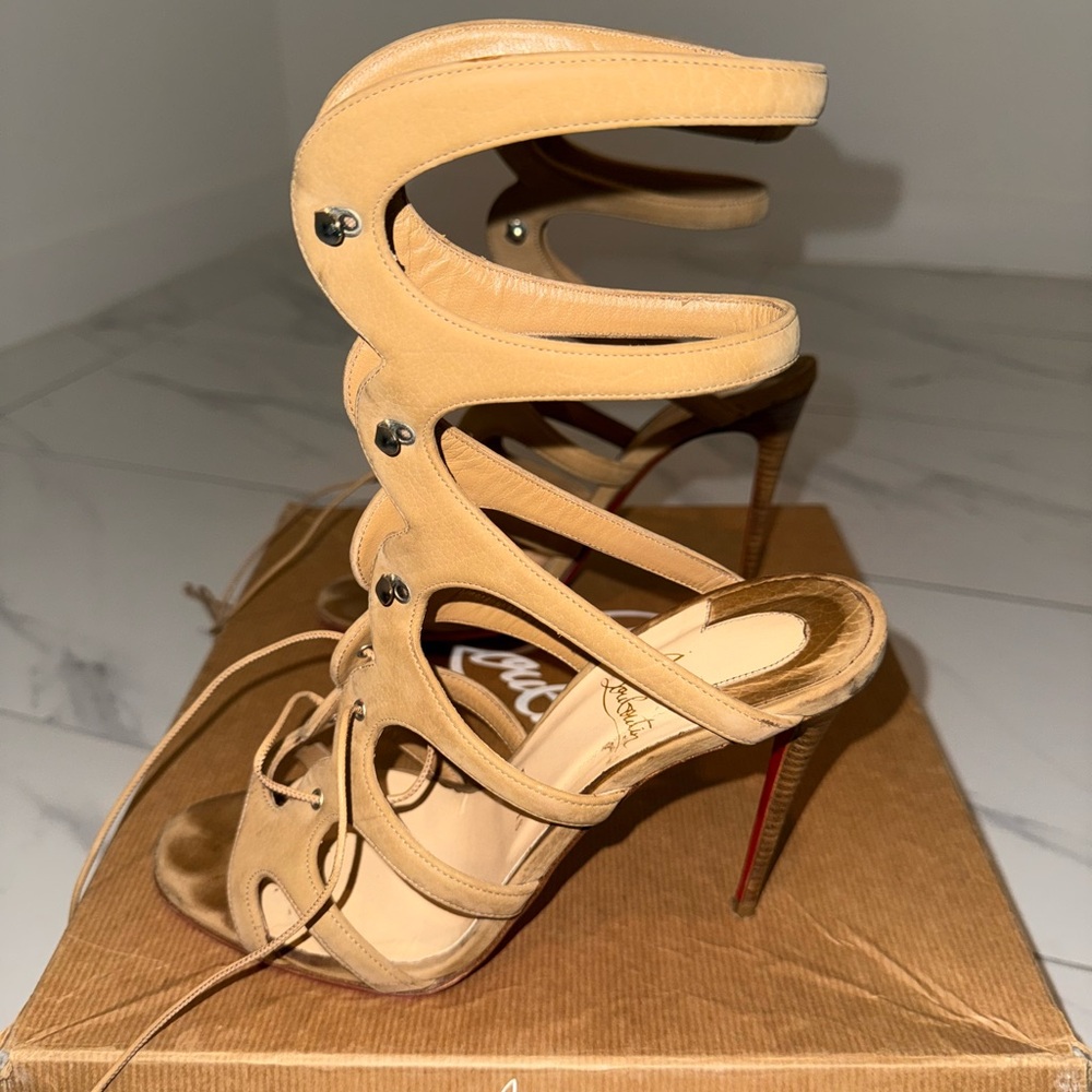 Christian Louboutin Brown Lace-Up Sandals - Picture 3 of 7